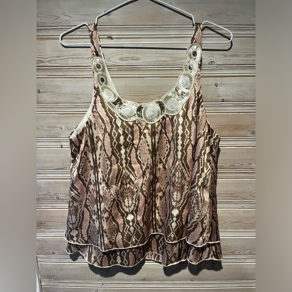 Tank Top - Dressy - Snake Skin print with sequence detail - Size L